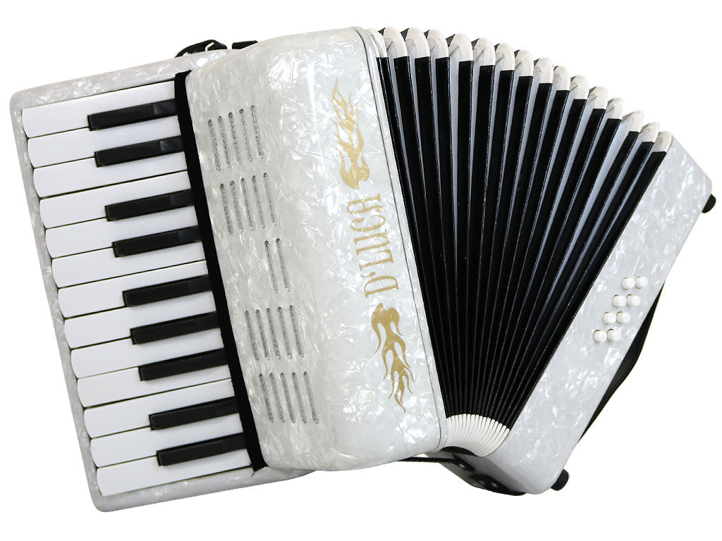 D'Luca Grand Junior Piano Accordion 22 Keys 8 Bass with Gig Bag, White