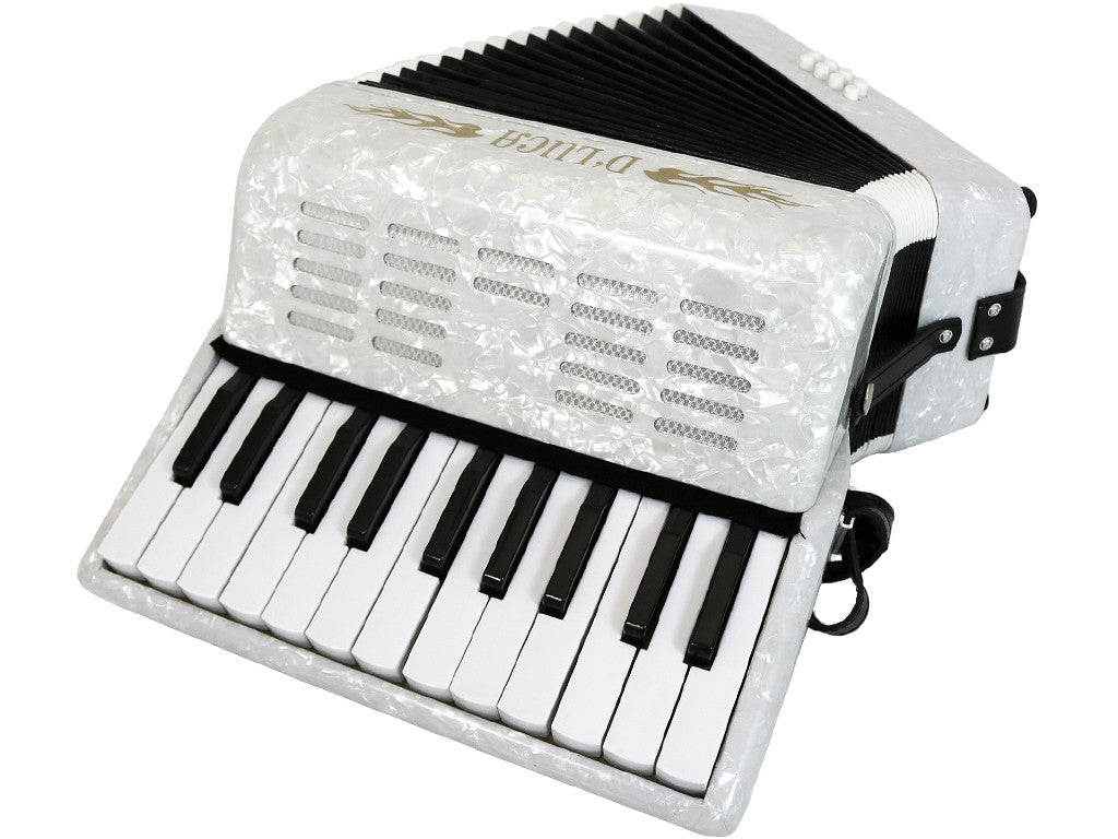 D'Luca Grand Junior Piano Accordion 22 Keys 8 Bass with Gig Bag, White