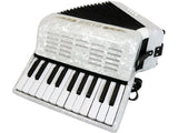 D'Luca Grand Junior Piano Accordion 22 Keys 8 Bass with Gig Bag, White