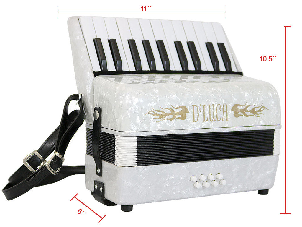 D'Luca Grand Junior Piano Accordion 22 Keys 8 Bass with Gig Bag, White