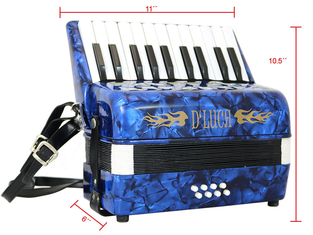 D'Luca Grand Junior Piano Accordion 22 Keys 8 Bass with Gig Bag, Blue