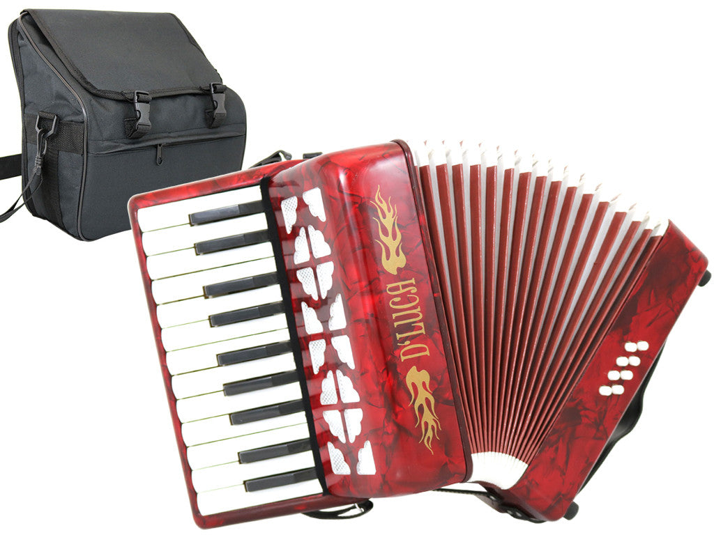 D'Luca Grand Junior Piano Accordion 22 Keys 8 Bass with Gig Bag, Red