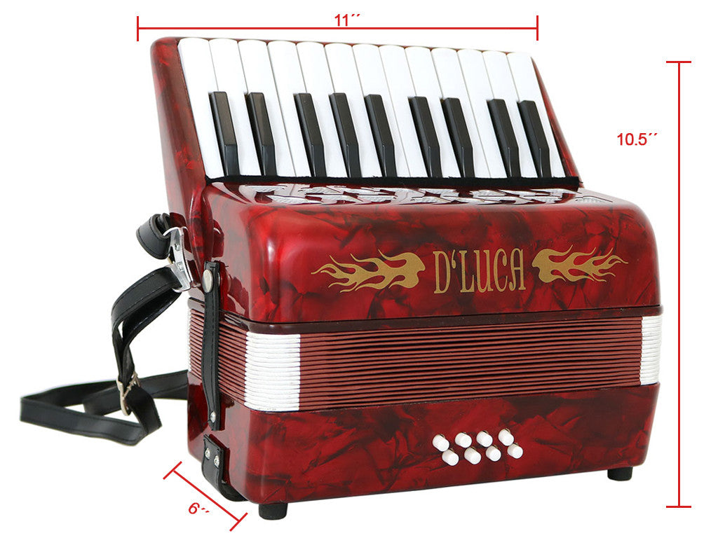 D'Luca Grand Junior Piano Accordion 22 Keys 8 Bass with Gig Bag, Red