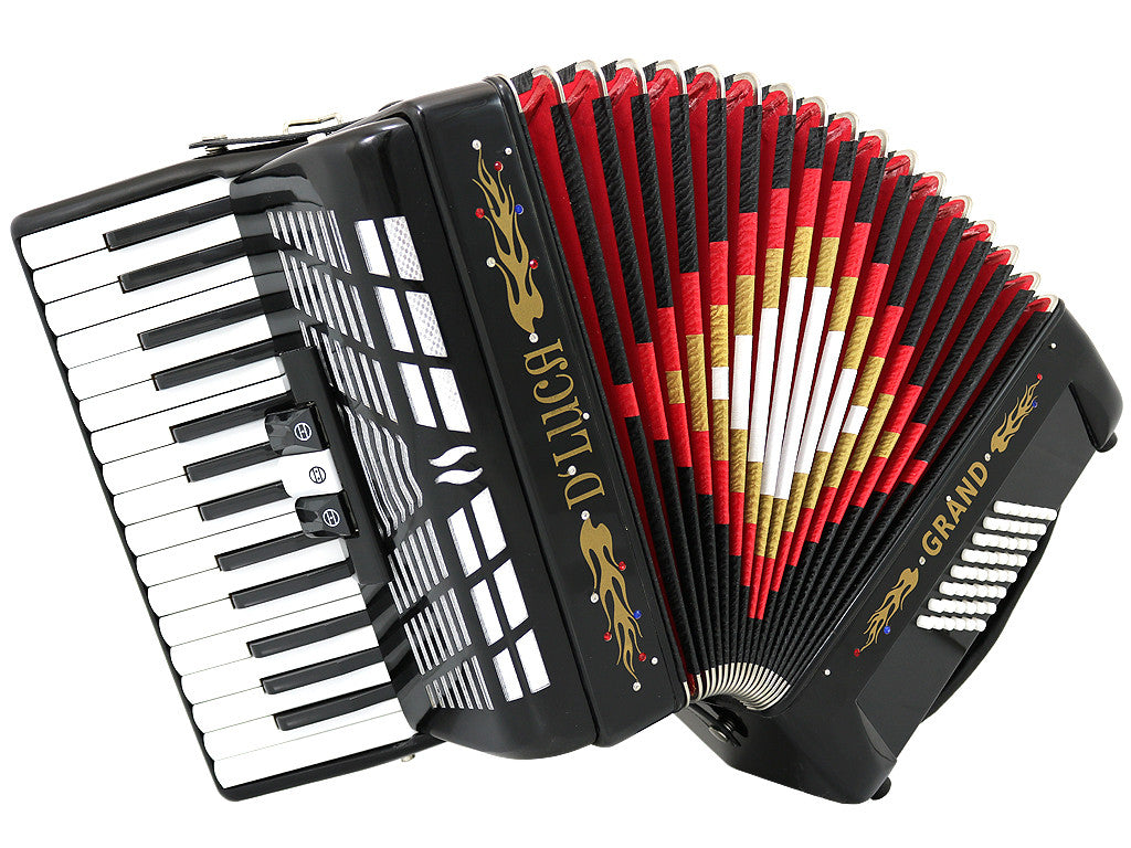 D'Luca Grand Piano Accordion 3 Switches 30 Keys 48 Bass with Case and Straps, Black