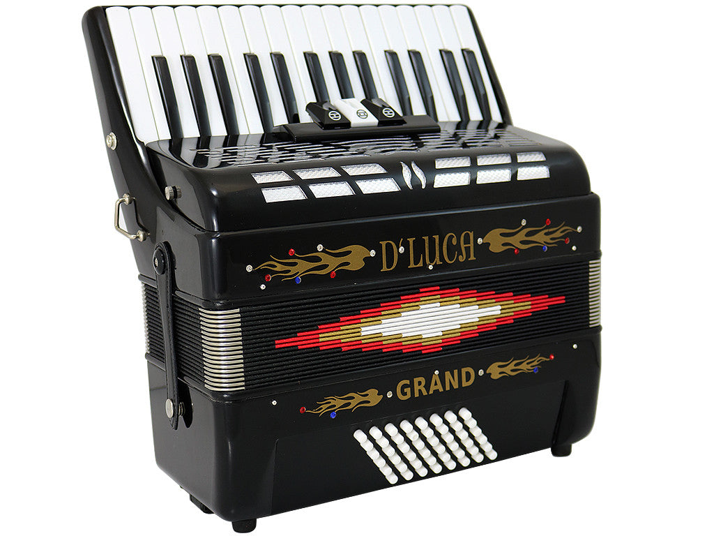 D'Luca Grand Piano Accordion 3 Switches 30 Keys 48 Bass with Case and Straps, Black