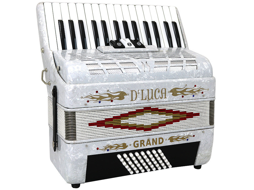 D'Luca Grand Piano Accordion 3 Switches 30 Keys 48 Bass with Case and Straps, White