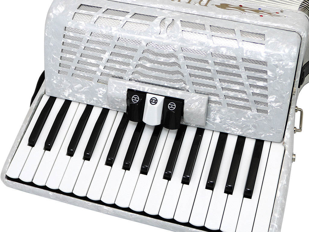 D'Luca Grand Piano Accordion 3 Switches 30 Keys 48 Bass with Case and Straps, White