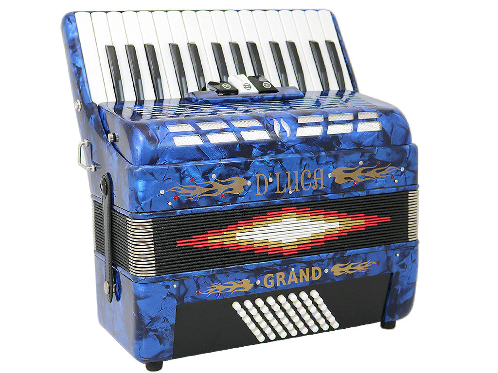D'Luca Grand Piano Accordion 3 Switches 30 Keys 48 Bass with Case and Straps, Blue