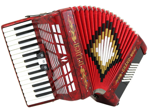 D'Luca Grand Piano Accordion 3 Switches 30 Keys 48 Bass with Case and Straps, Red