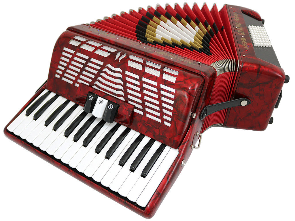 D'Luca Grand Piano Accordion 3 Switches 30 Keys 48 Bass with Case and Straps, Red