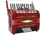 D'Luca Grand Piano Accordion 3 Switches 30 Keys 48 Bass with Case and Straps, Red