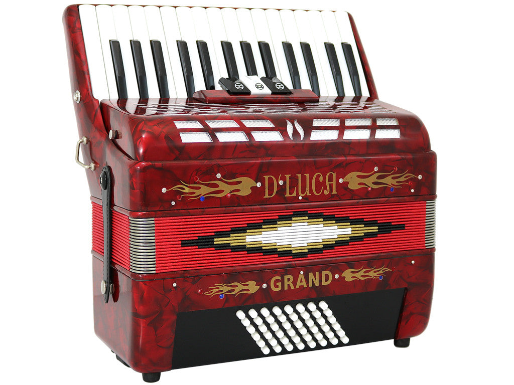 D'Luca Grand Piano Accordion 3 Switches 30 Keys 48 Bass with Case and Straps, Red