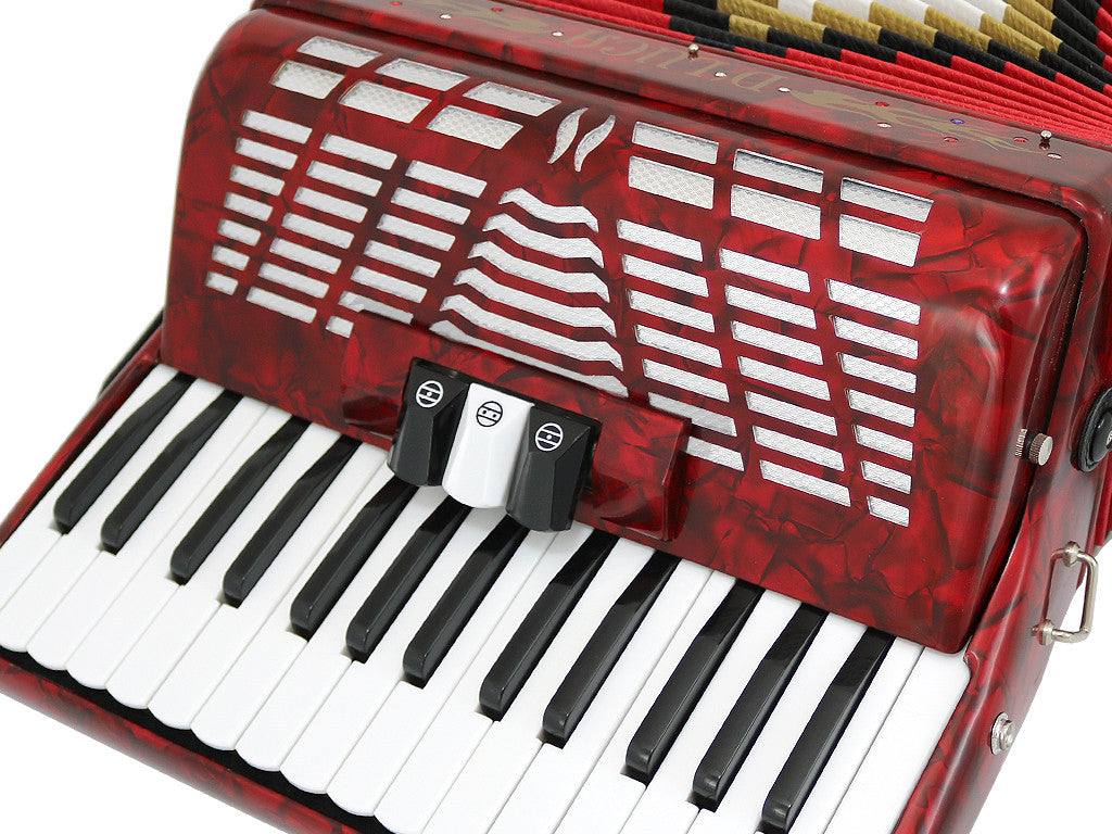 D'Luca Grand Piano Accordion 3 Switches 30 Keys 48 Bass with Case and Straps, Red