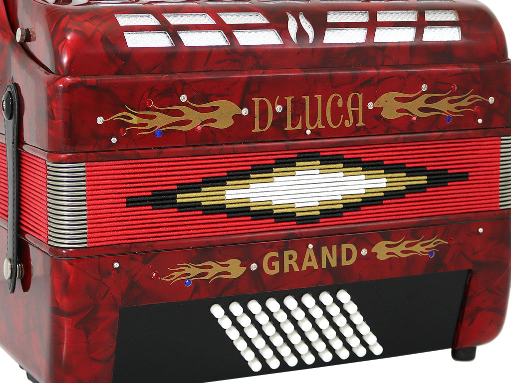 D'Luca Grand Piano Accordion 3 Switches 30 Keys 48 Bass with Case and Straps, Red
