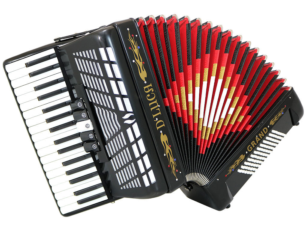 D'Luca Grand Piano Accordion 5 Switches 34 Keys 72 Bass with Case and Straps, Black