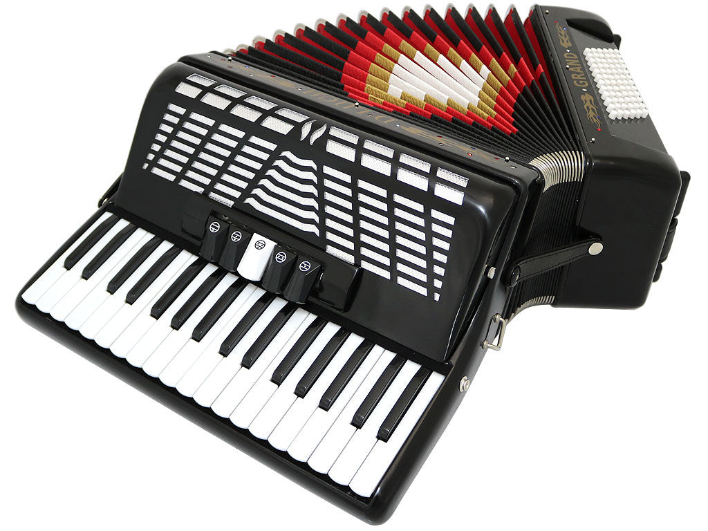 D'Luca Grand Piano Accordion 5 Switches 34 Keys 72 Bass with Case and Straps, Black