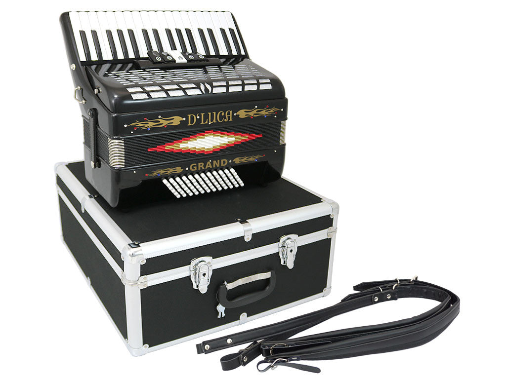 D'Luca Grand Piano Accordion 5 Switches 34 Keys 72 Bass with Case and Straps, Black