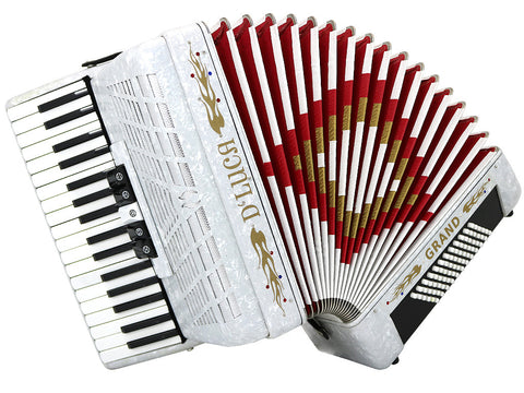 D'Luca Grand Piano Accordion 5 Switches 34 Keys 72 Bass with Case and Straps, White