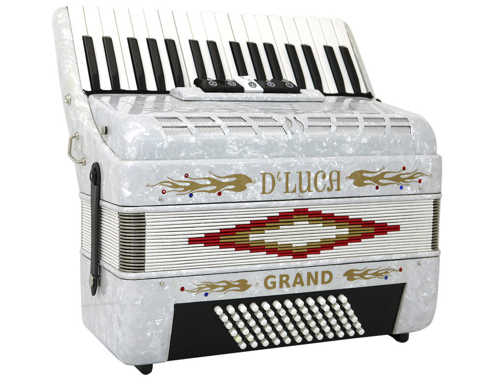 D'Luca Grand Piano Accordion 5 Switches 34 Keys 72 Bass with Case and Straps, White