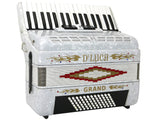 D'Luca Grand Piano Accordion 5 Switches 34 Keys 72 Bass with Case and Straps, White