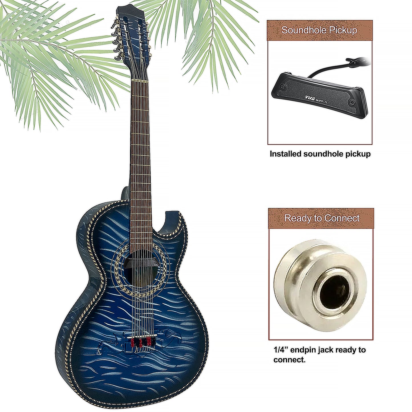 D'Luca Paracho Bajo Quinto Acoustic-Electric Tiger Blue